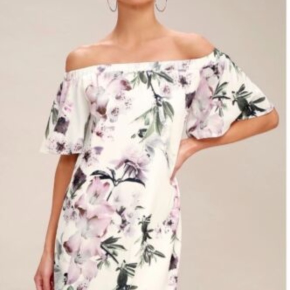 Lulus Dresses & Skirts - Lulus Womens Size M Dress Cold Off Shoulder White Floral Lined purple green  100